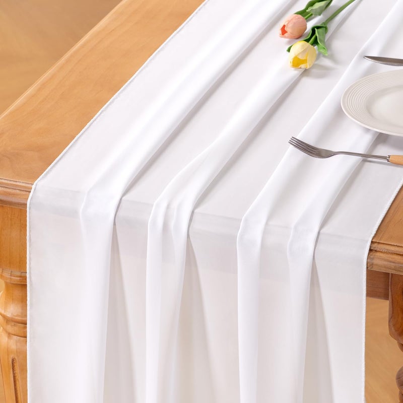 Socomi White Chiffon Table Runner Valentine's Day Boho Rustic 14ft 29x170 Inches Wedding Runner Sheer Romantic Bridal Shower Decorations - Image 1